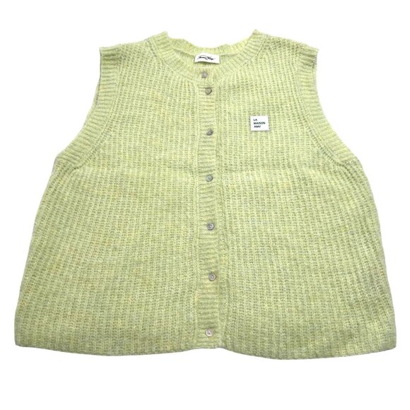 American Vintage East Logo Ribbed Knit Vest in Lime - Picture 1 of 4